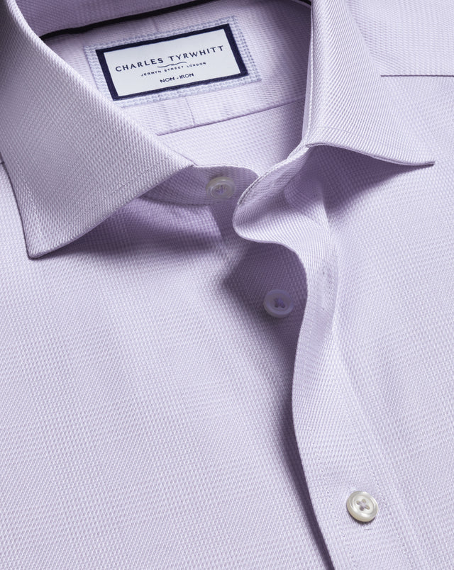 Non-Iron Stretch Burlington Weave Prince of Wales Check Shirt - Lilac