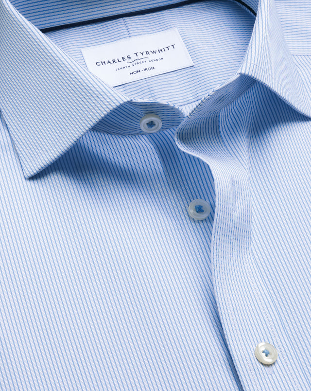Non-Iron Stretch Greenwich Weave Stripe Shirt - Cornflower Blue