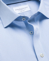 Shirt à rayures et tissage Greenwich extensible sans repassage – Bleu Ciel