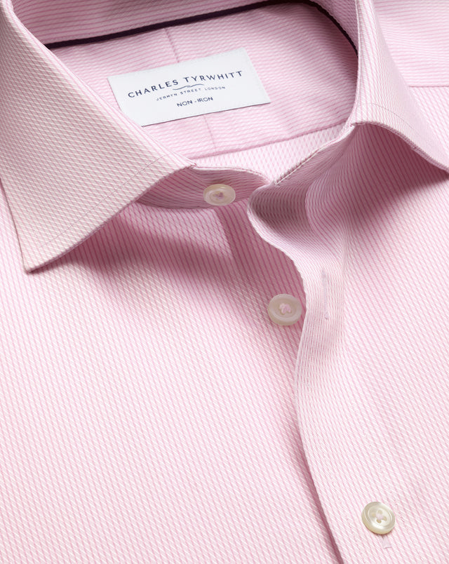 Non-Iron Stretch Greenwich Weave Stripe Shirt - Pink