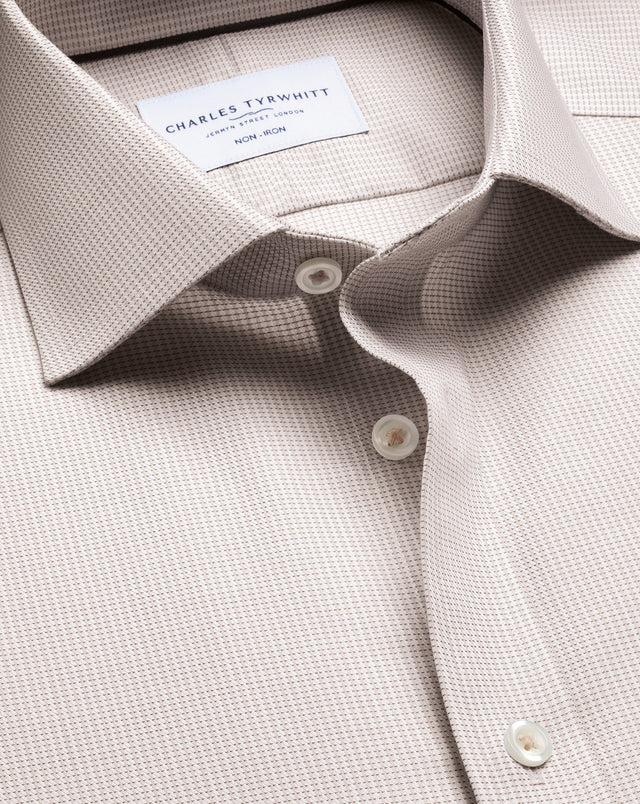 Non-Iron Stretch Greenwich Weave Shirt - Stone