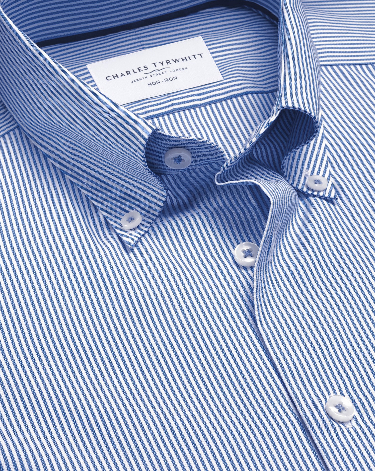 Non-Iron Stretch Pinpoint Oxford Stripe Shirt - Cobalt Blue