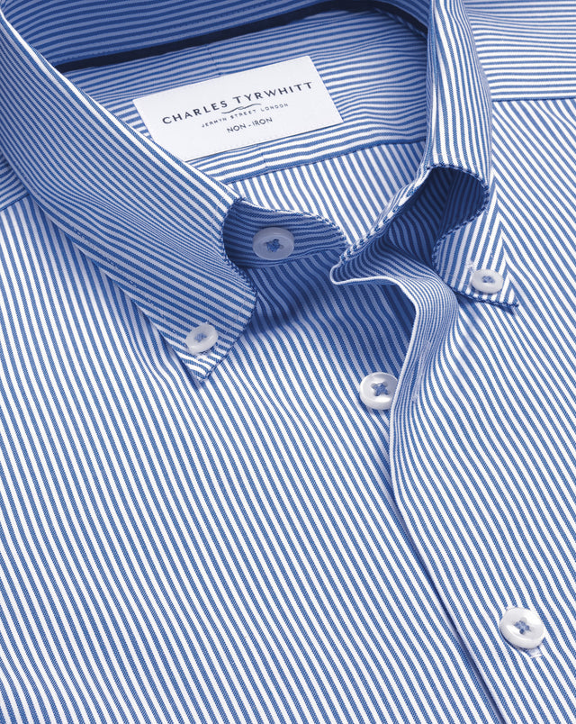 Non-Iron Stretch Pinpoint Oxford Stripe Shirt - Cobalt Blue