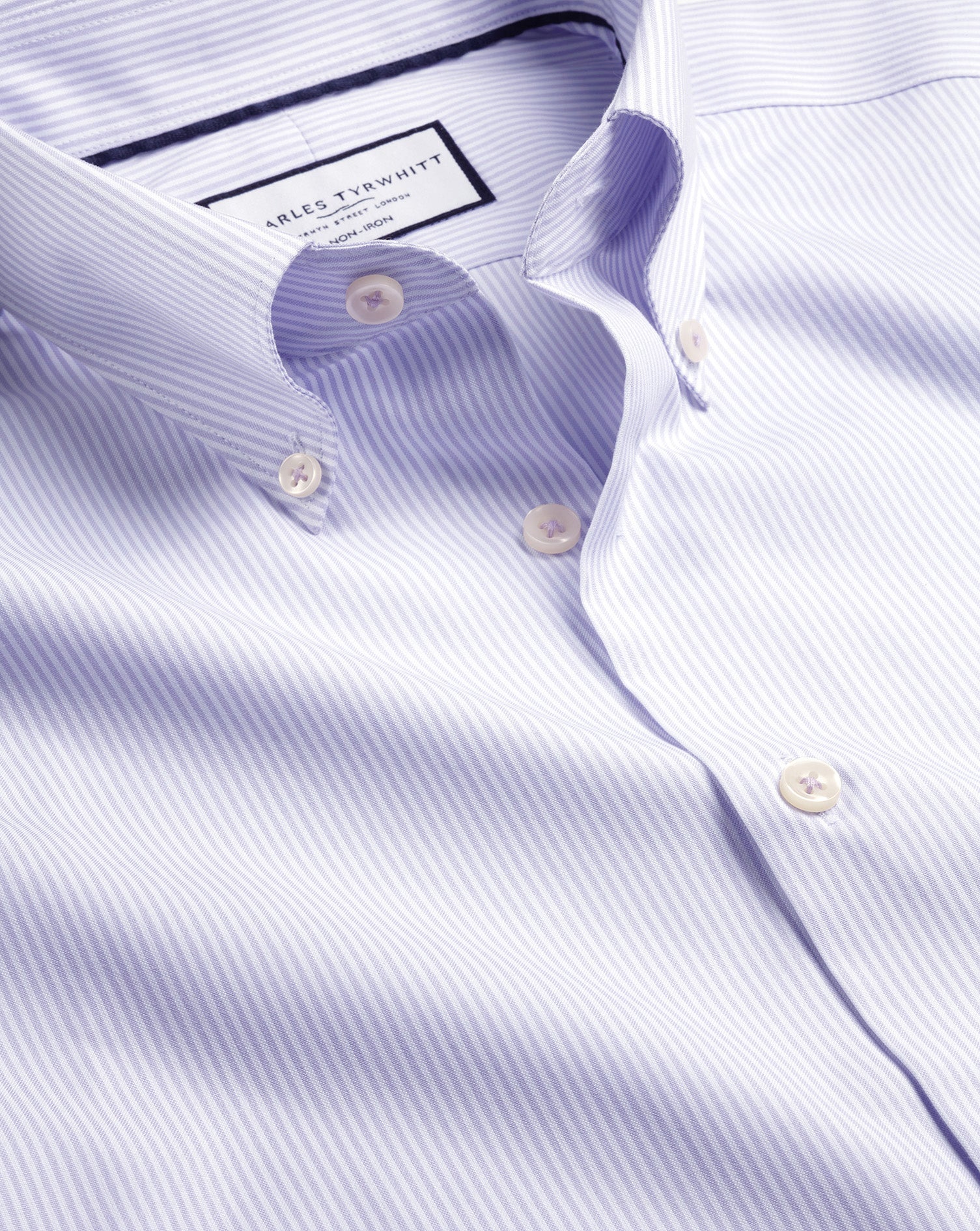 Non-Iron Stretch Pinpoint Oxford Stripe Shirt - Lilac Purple