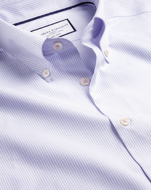 Non-Iron Stretch Pinpoint Oxford Stripe Shirt - Lilac Purple