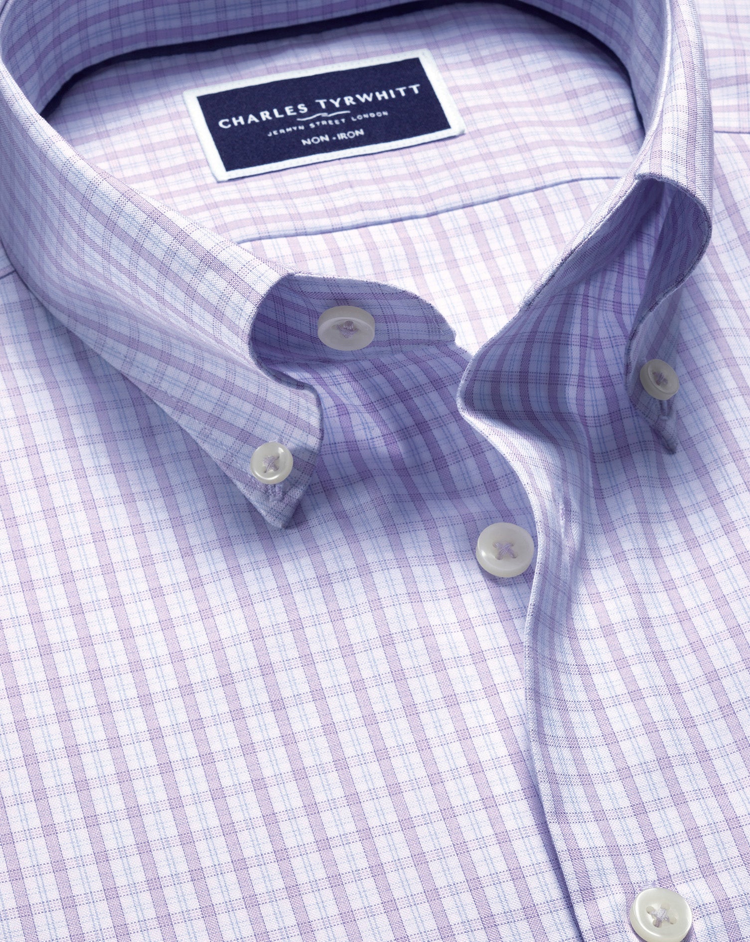 Non-Iron Oxford Grid Check Shirt - Lilac Purple