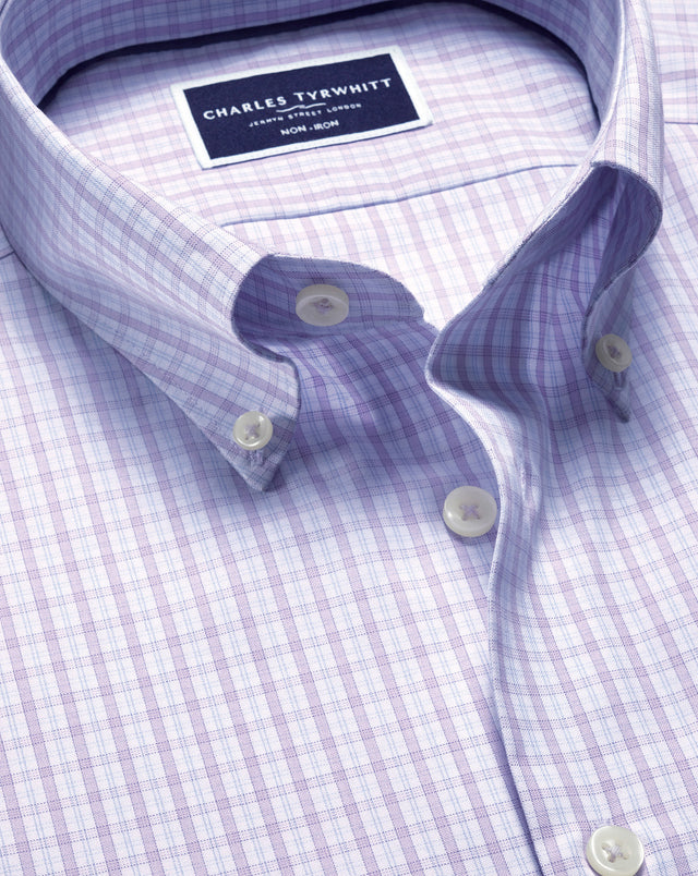 Non-Iron Oxford Grid Check Shirt - Lilac Purple
