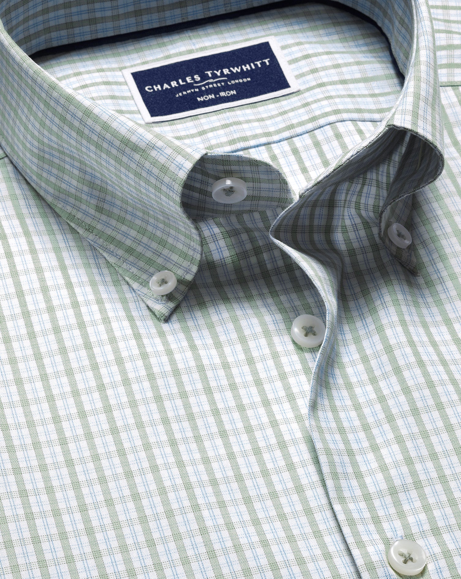 Non-Iron Oxford Grid Check Shirt - Sage Green