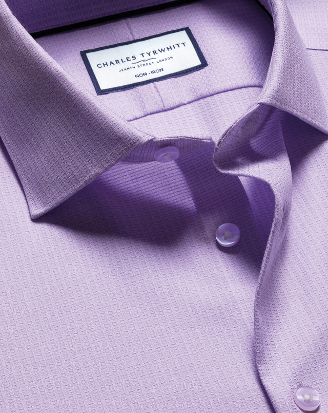 Non-Iron Stretch Texture Grid Shirt - Lilac Purple