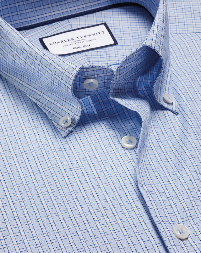 Non-Iron Stretch Oxford Check Shirt - Sky Blue
