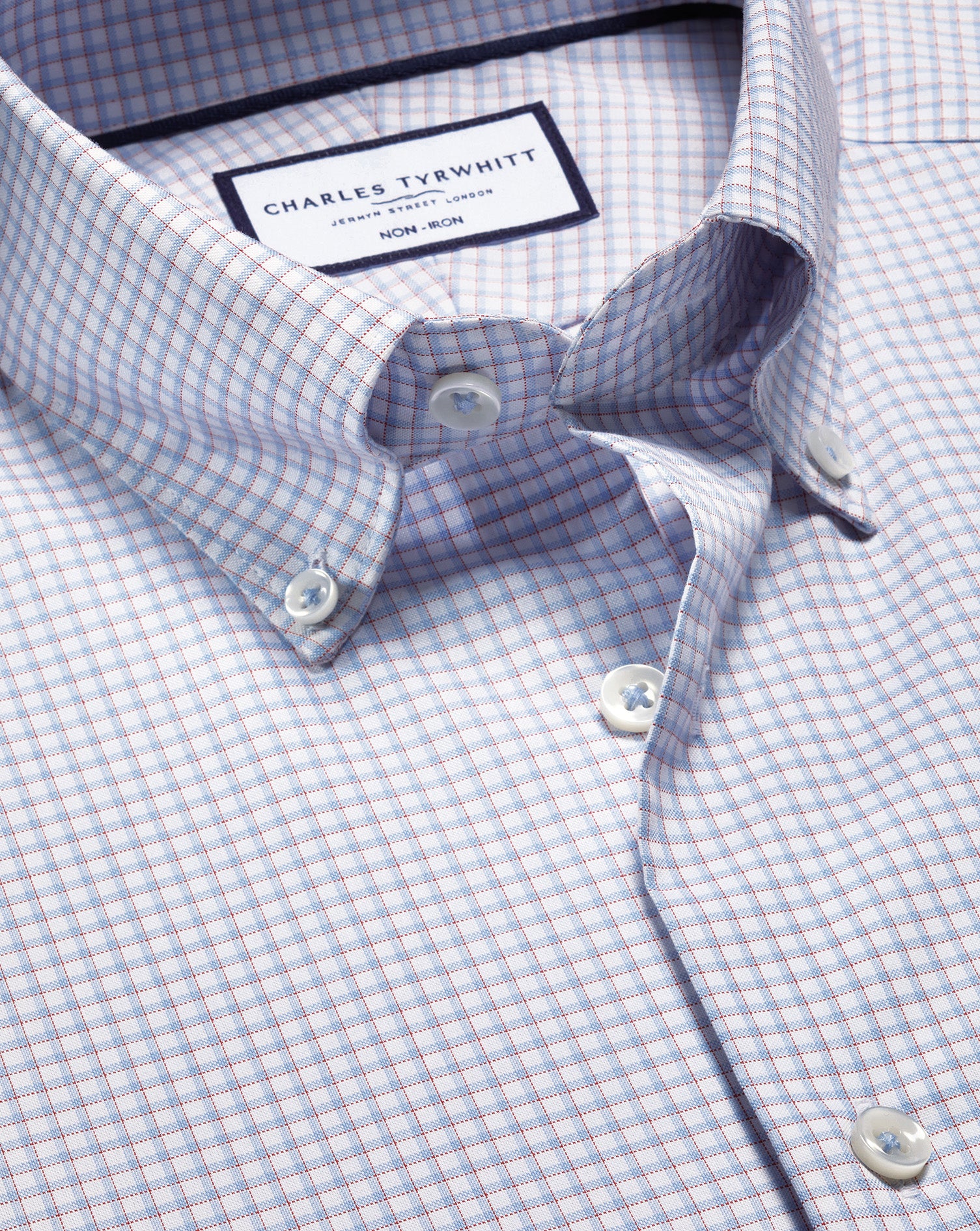 Non-Iron Oxford Check Shirt - Blue & Red