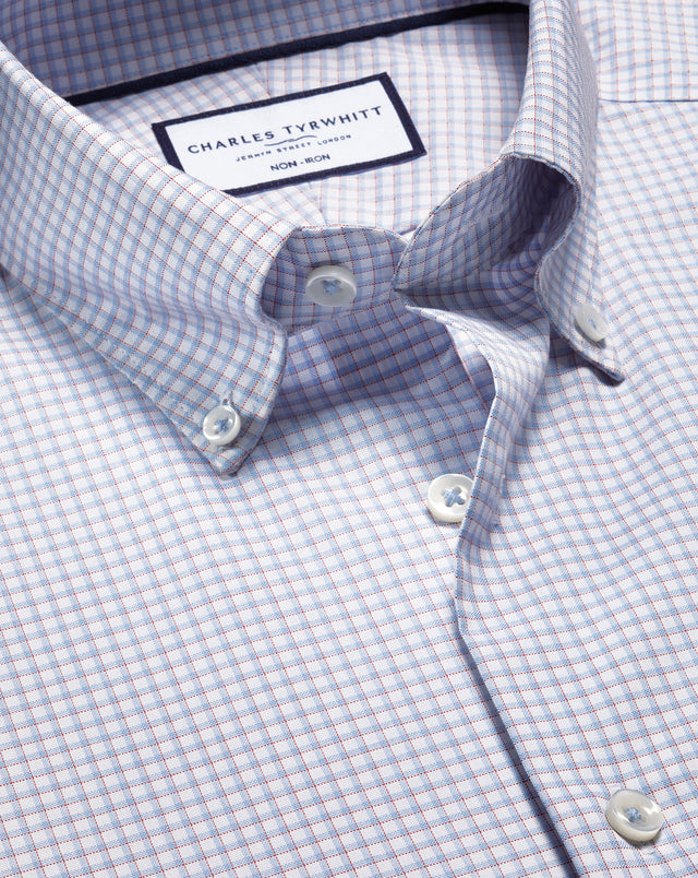 Non-Iron Oxford Check Shirt - Blue & Red