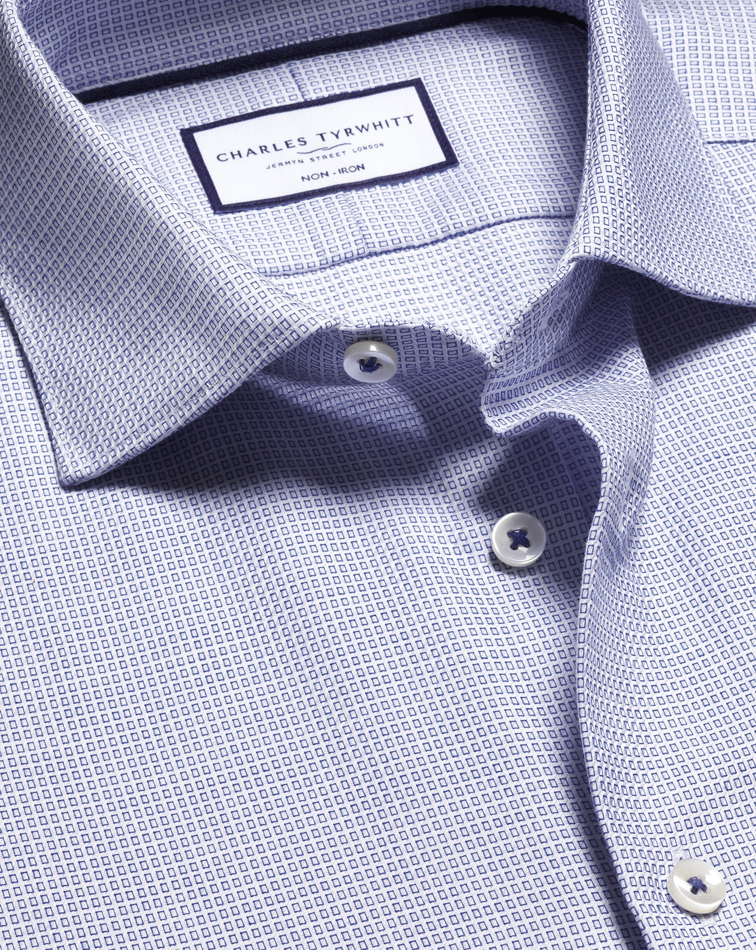 Non-Iron Stretch Texture Square Shirt - Cobalt Blue