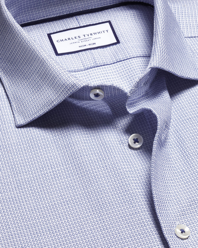 Non-Iron Stretch Texture Square Shirt - Cobalt Blue