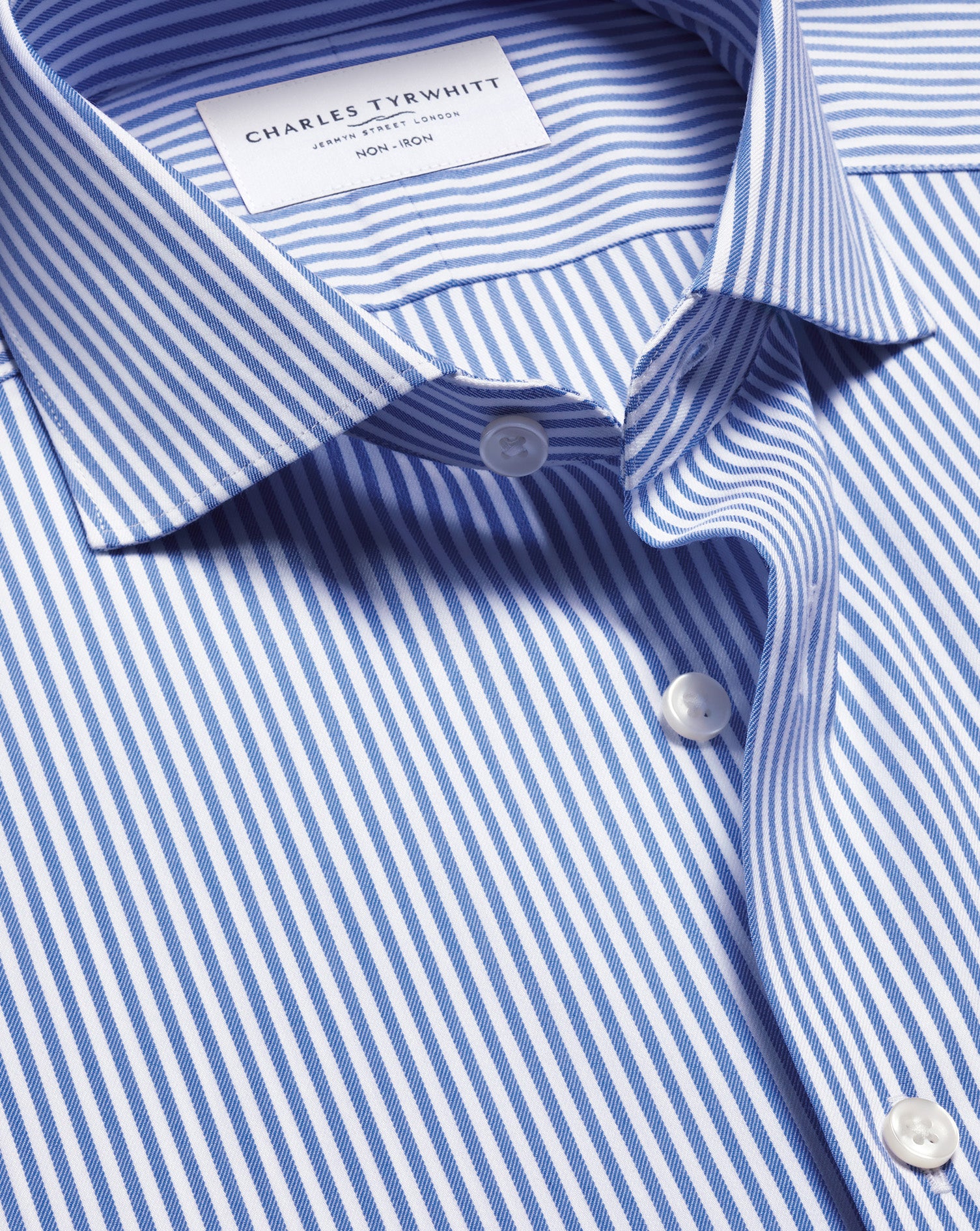 Non-Iron Twill Performance Stripe Shirt - Royal Blue