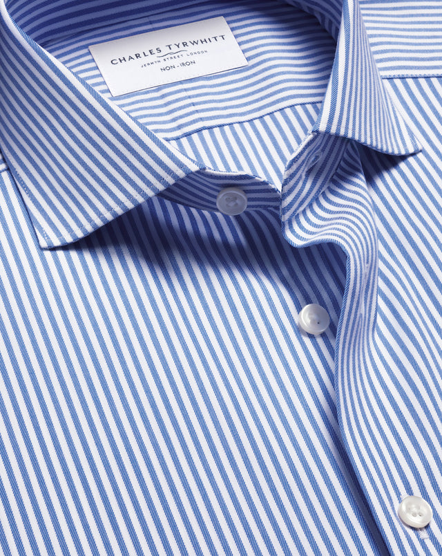 Non-Iron Twill Performance Stripe Shirt - Royal Blue