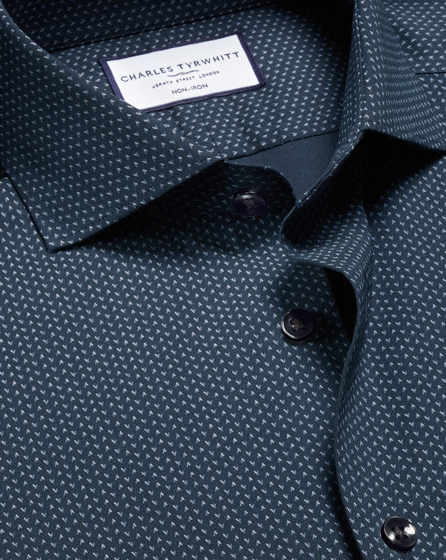 Non Iron Performance Twill Geo Print Shirt Petrol Blue