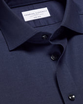 Non-Iron Cotton Linen Short Sleeve Shirt - Ink Blue