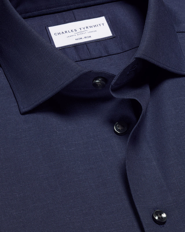 Non-Iron Cotton Linen Short Sleeve Shirt - Ink Blue
