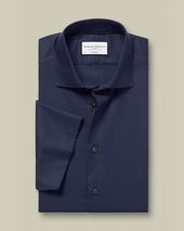 Non Iron Cotton Linen Short Sleeve Shirt Ink Blue
