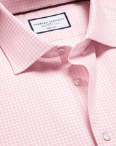 Non-Iron Cotton Linen Check Short Sleeve Shirt - Pink