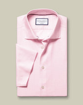 Non Iron Cotton Linen Check Short Sleeve Shirt Pink