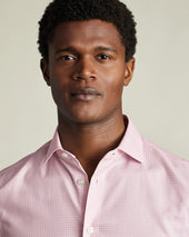 Non Iron Cotton Linen Check Short Sleeve Shirt Pink
