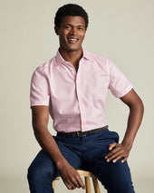 Non Iron Cotton Linen Check Short Sleeve Shirt Pink
