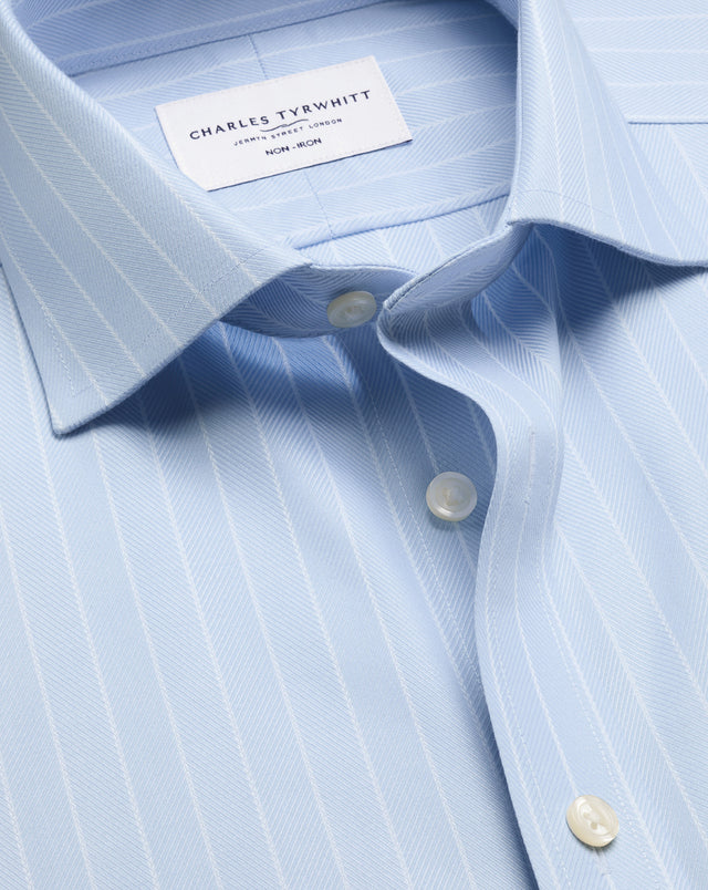 Non-Iron Herringbone Stripe Shirt – Light Blue