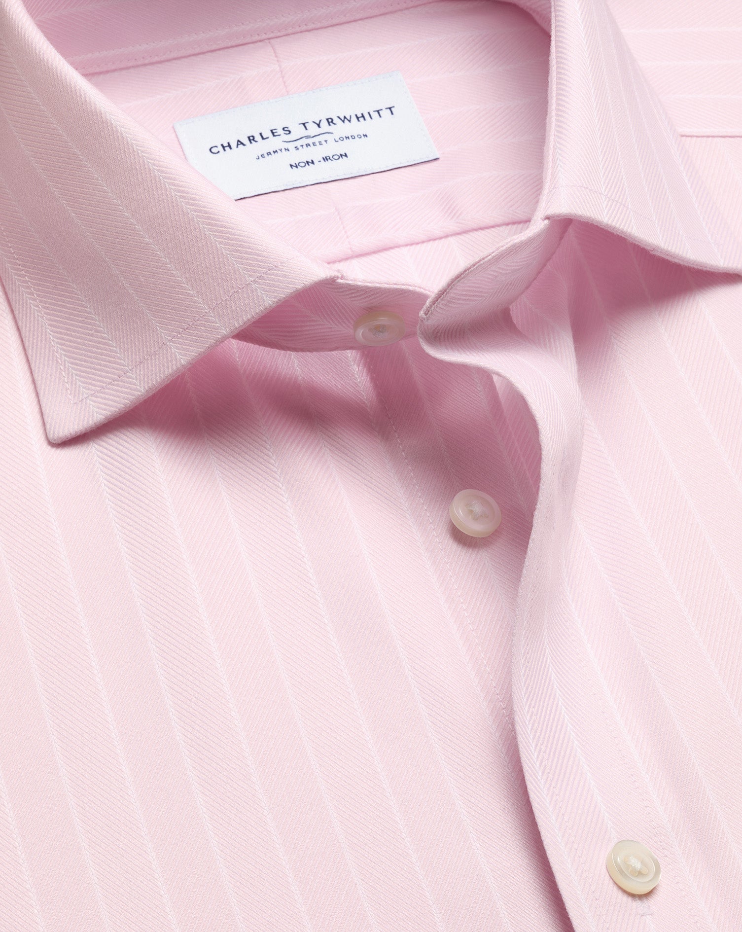 Non-Iron Herringbone Stripe Shirt – Light Pink