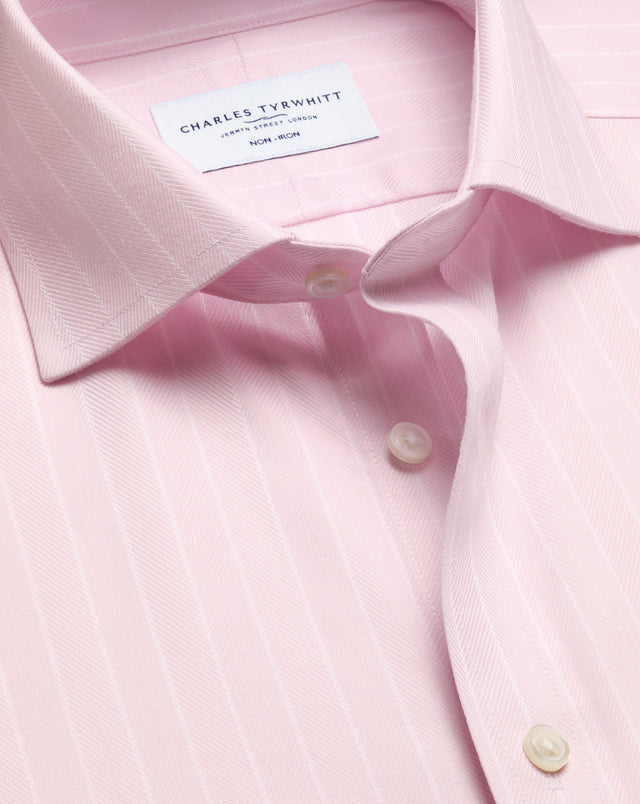 Non-Iron Herringbone Stripe Shirt – Light Pink
