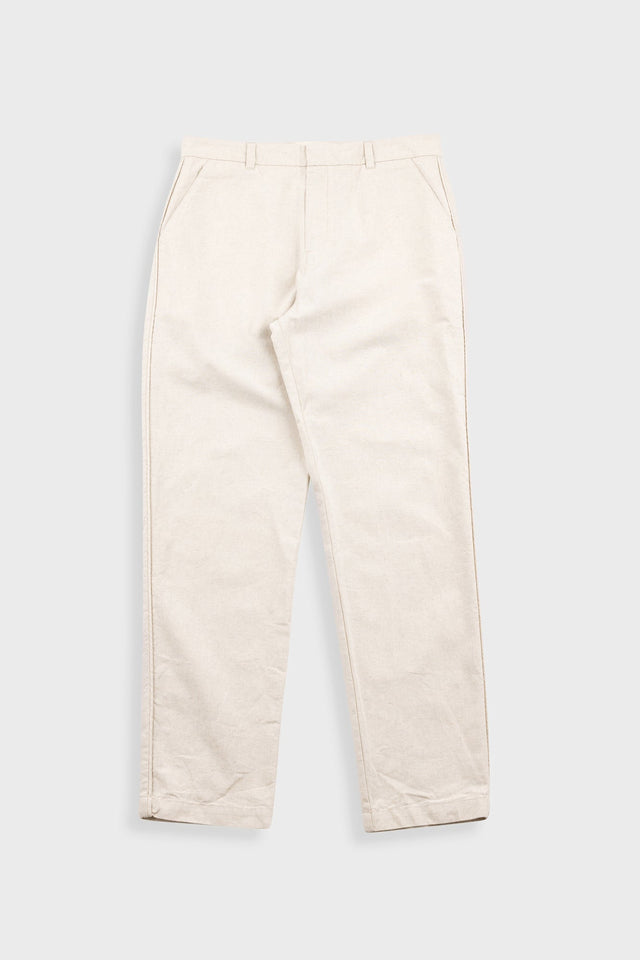 Fixed Waistband Cotton Linen Trouser - Natural Linen Canvas