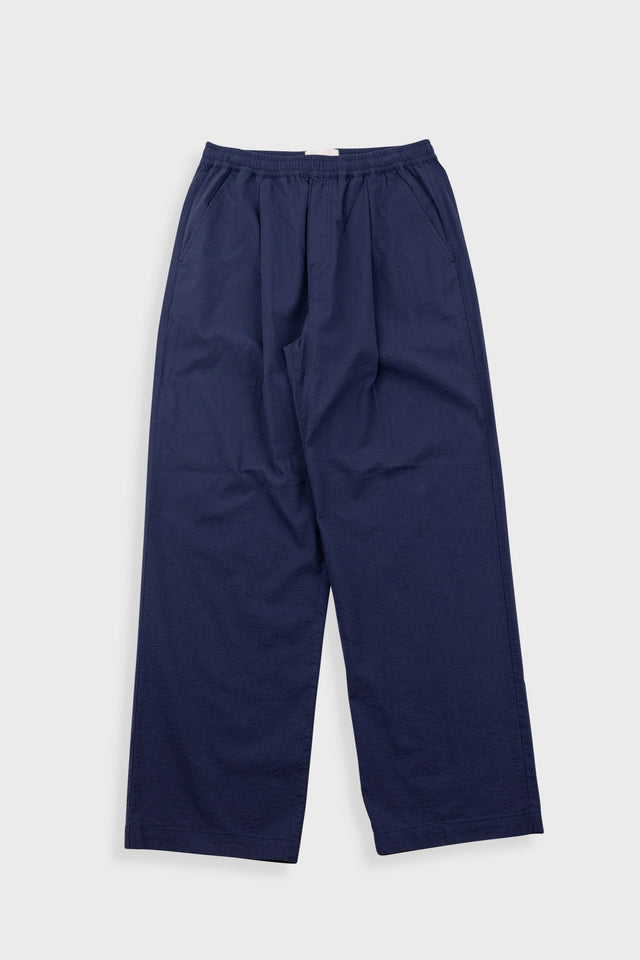 Drawcord Loose Trousers - Navy Seersucker