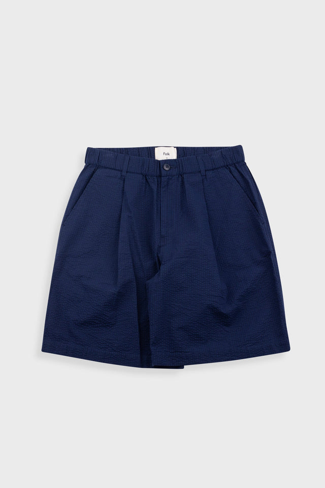 Elasticated Wide Fit Short - Navy Crinkle Stripe