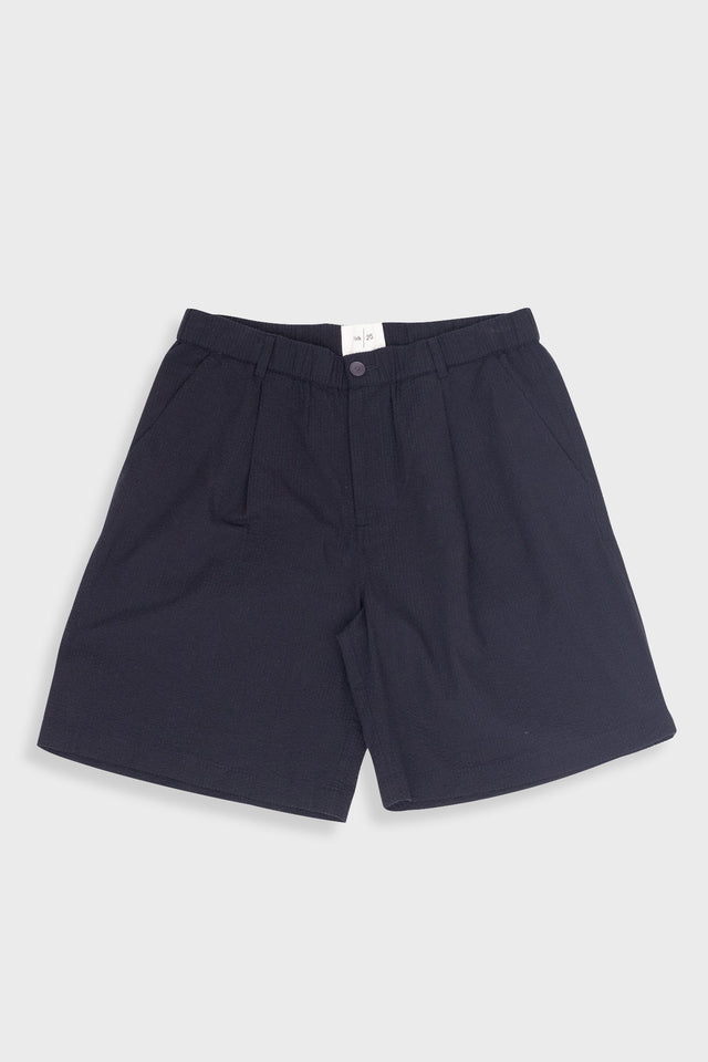 Elasticated Wide Fit Short - Black Seersucker