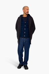 Hooded Car Coat - Navy Brown Texture
