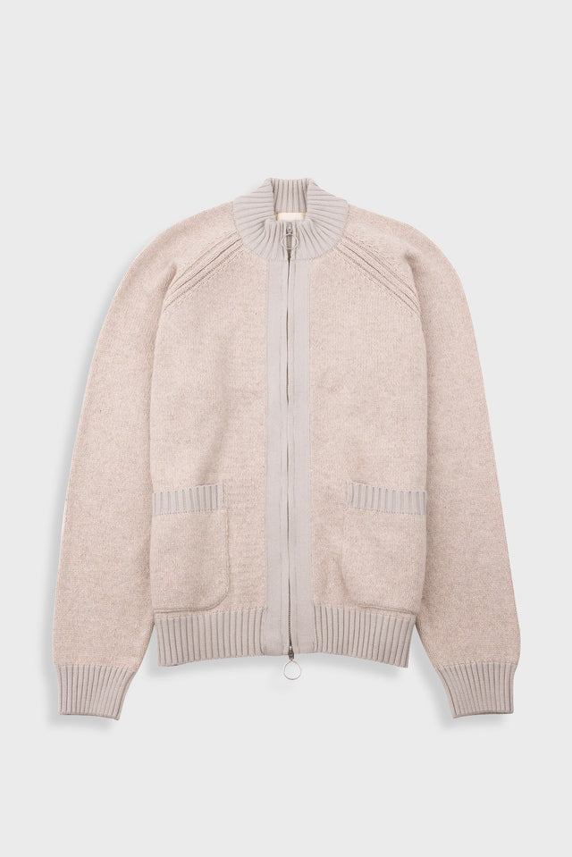 Knitted Zip Thru Bomber - Stone