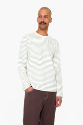 Long Sleeve Textured Stripe T Shirt Ecru Misty Green