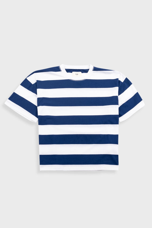 Oversized Striped T-Shirt - Off White / Indigo Blue