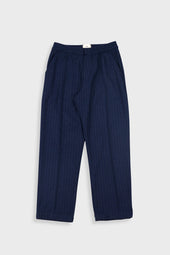 Pintuck Trouser - Navy Wool Stripe