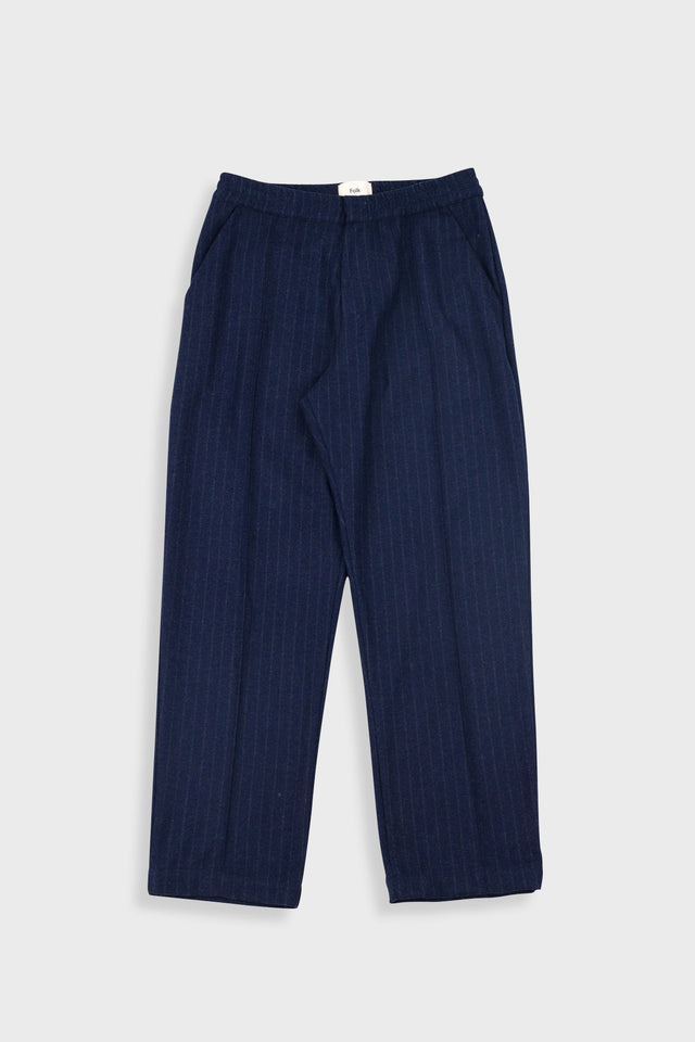 Pintuck Trouser - Navy Wool Stripe