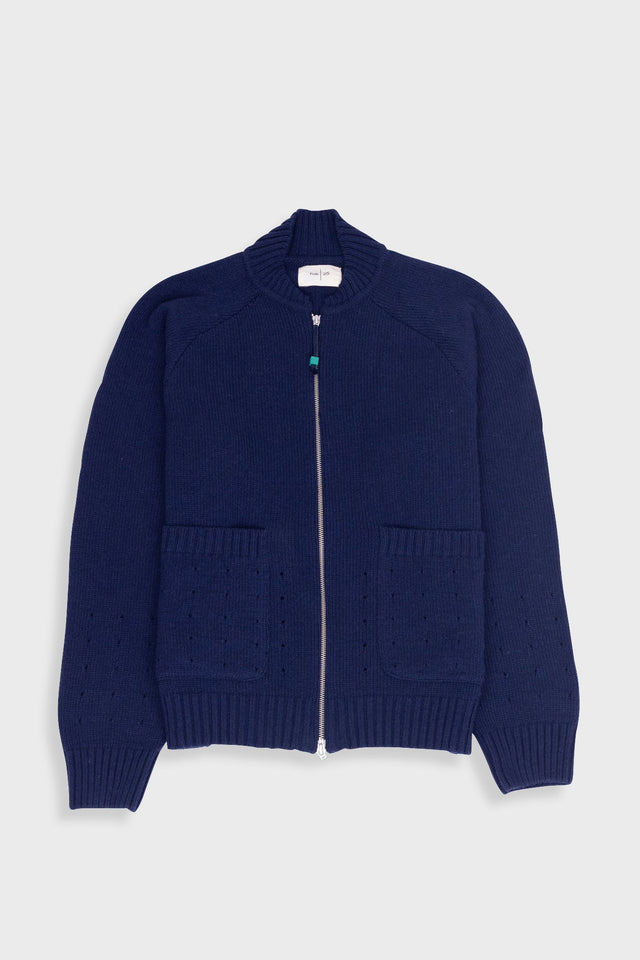 Pointelle Knit Bomber - Navy Melange