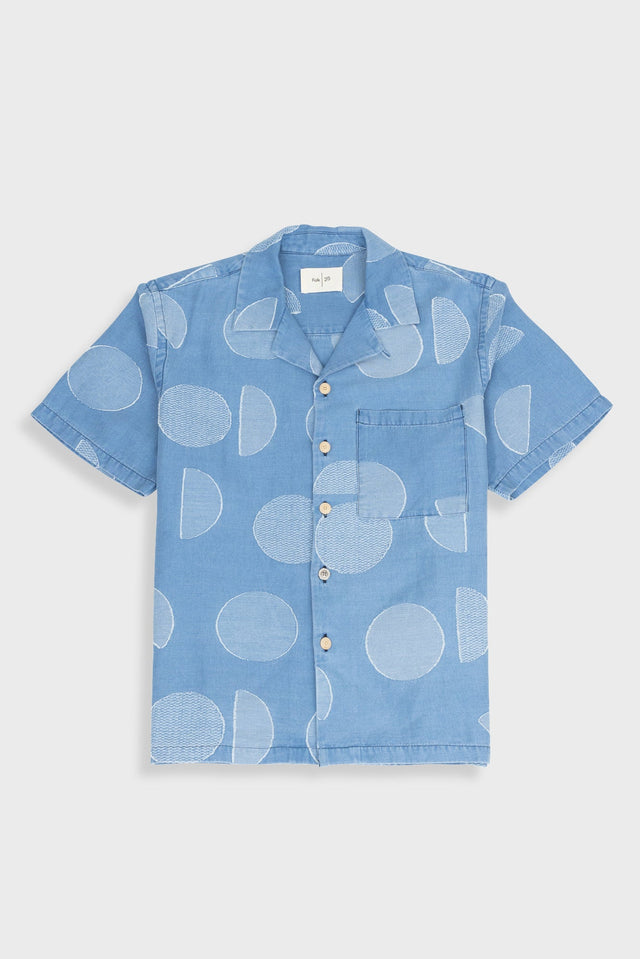 Relaxed Soft Collar Shirt - Indigo Circle Jacquard