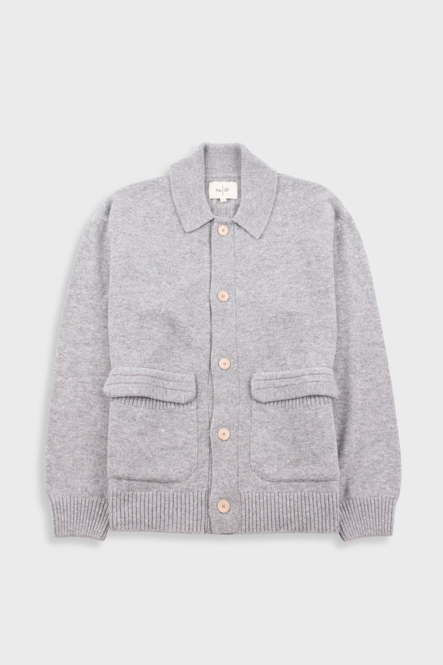 Rib Collared Cardigan - Silver Grey
