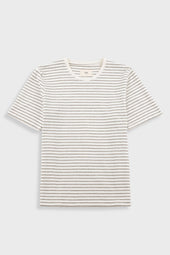 Short Sleeve Textured Striped T-Shirt - Ecru / Olive