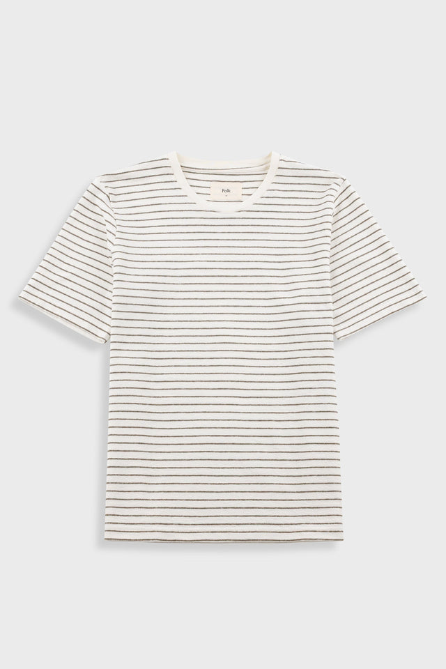 Short Sleeve Textured Striped T-Shirt - Ecru / Olive