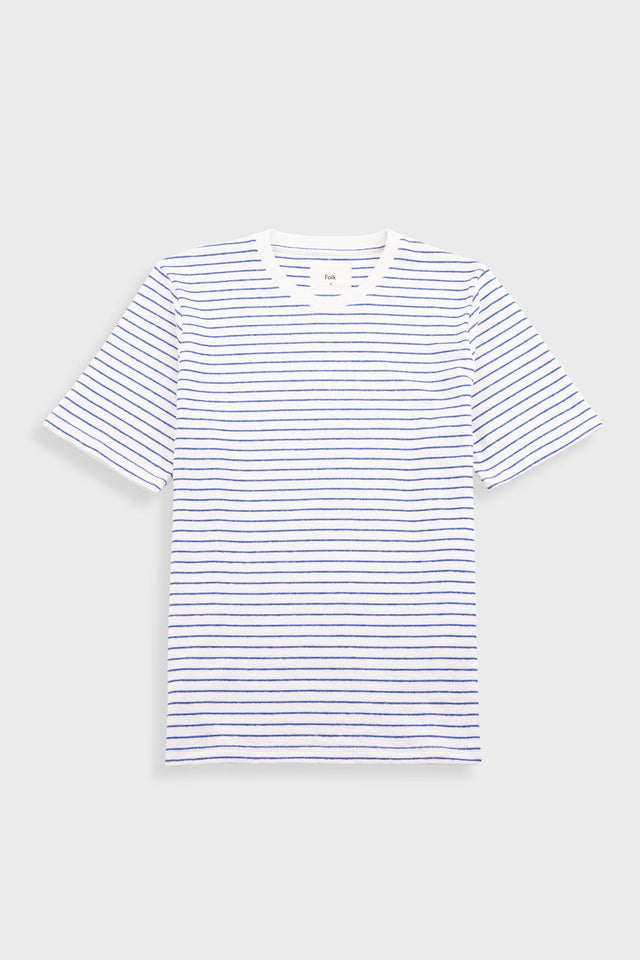 Short Sleeve Textured Striped T-Shirt - Ecru / Bright Blue