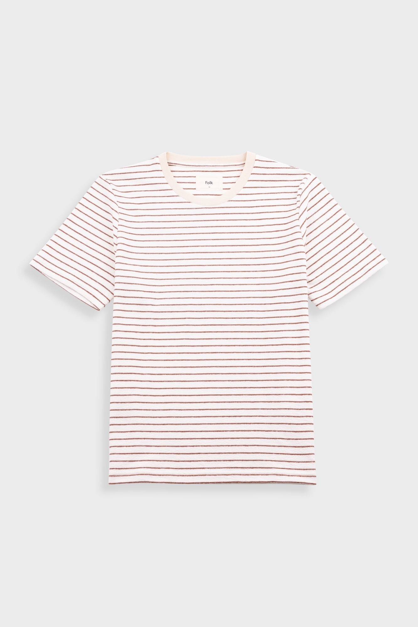 Short Sleeve Textured Striped T Shirt Ecru Burnt Red