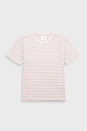Short Sleeve Textured Striped T-Shirt - Ecru / Burnt Red