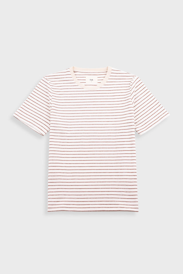 Short Sleeve Textured Striped T-Shirt - Ecru / Burnt Red